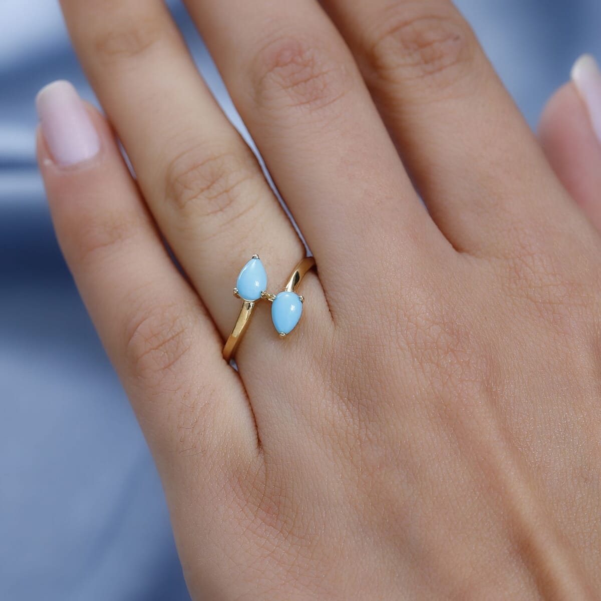 Sleeping Beauty Turquoise Bypass Ring in 14K Yellow Gold Over Sterling Silver (Size 5.0) 0.80 ctw image number 2