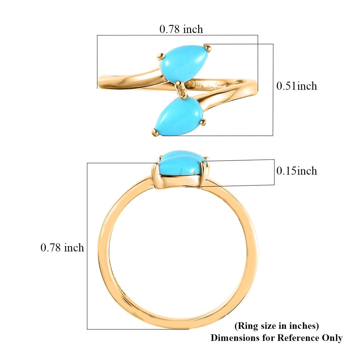 Sleeping Beauty Turquoise Bypass Ring in 14K Yellow Gold Over Sterling Silver (Size 5.0) 0.80 ctw image number 5