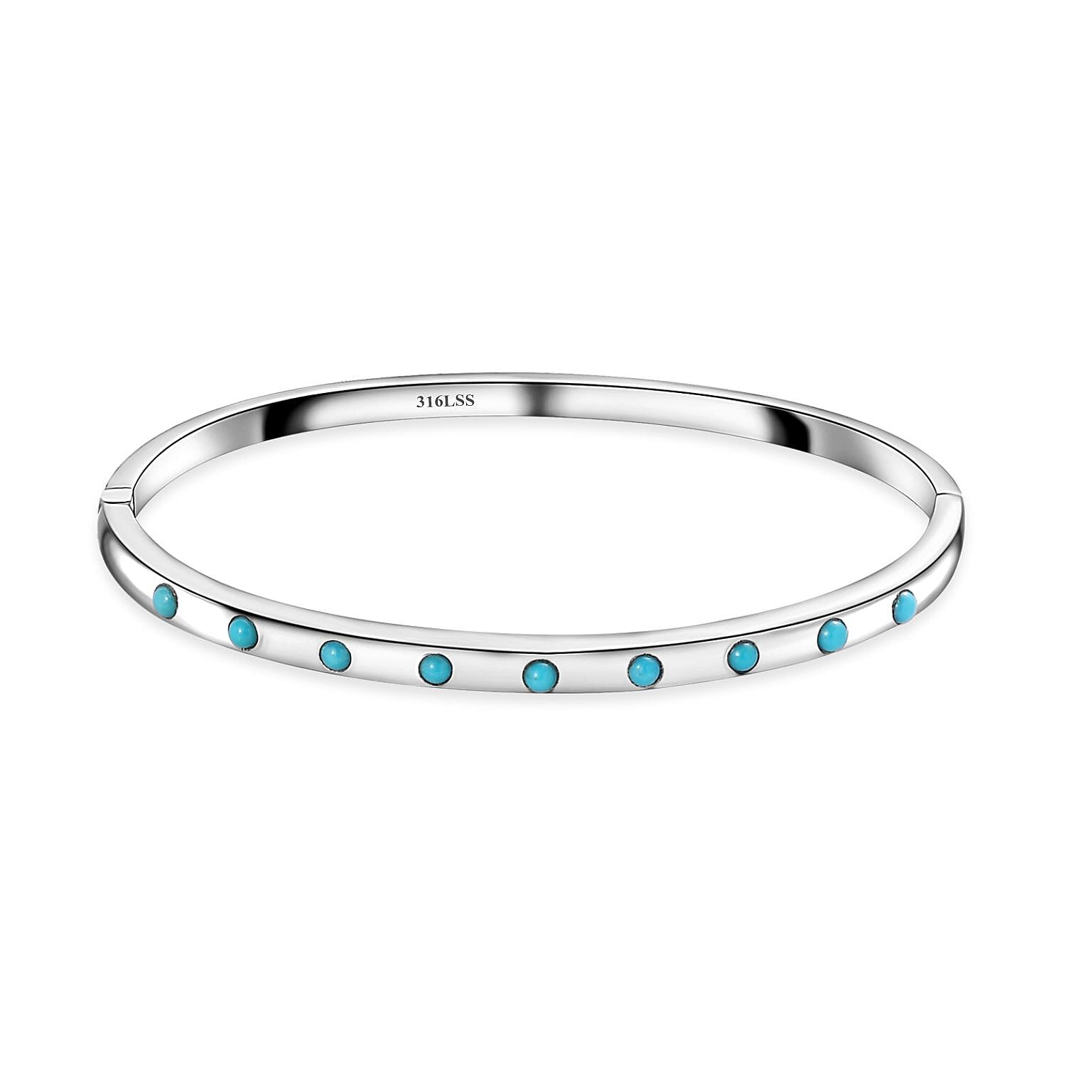 Sleeping Beauty Turquoise Bangle Bracelet in Stainless Steel (6.50 In) 0.60 ctw