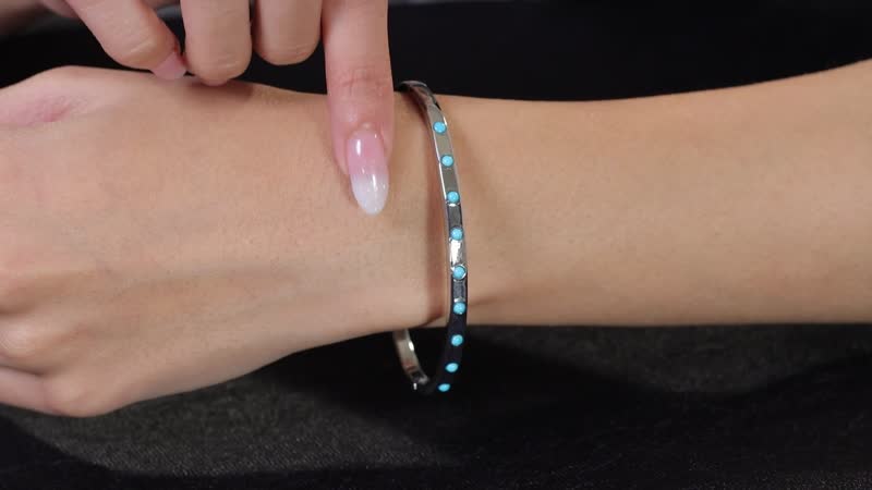 Sleeping Beauty Turquoise Bangle Bracelet in Stainless Steel (8.0 In) 0.60 ctw