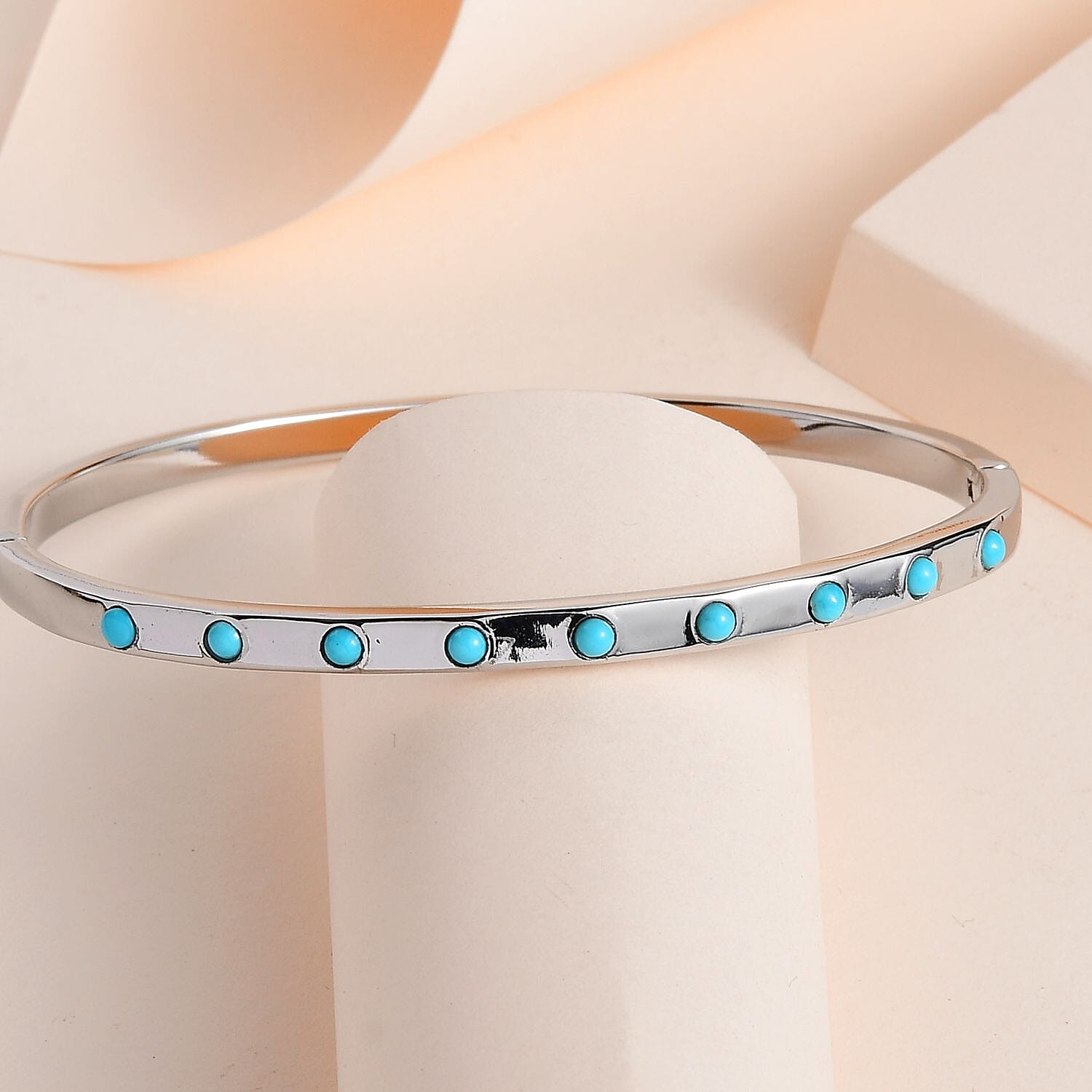 Sleeping Beauty Turquoise Bangle Bracelet in Stainless Steel (6.50 In) 0.60 ctw
