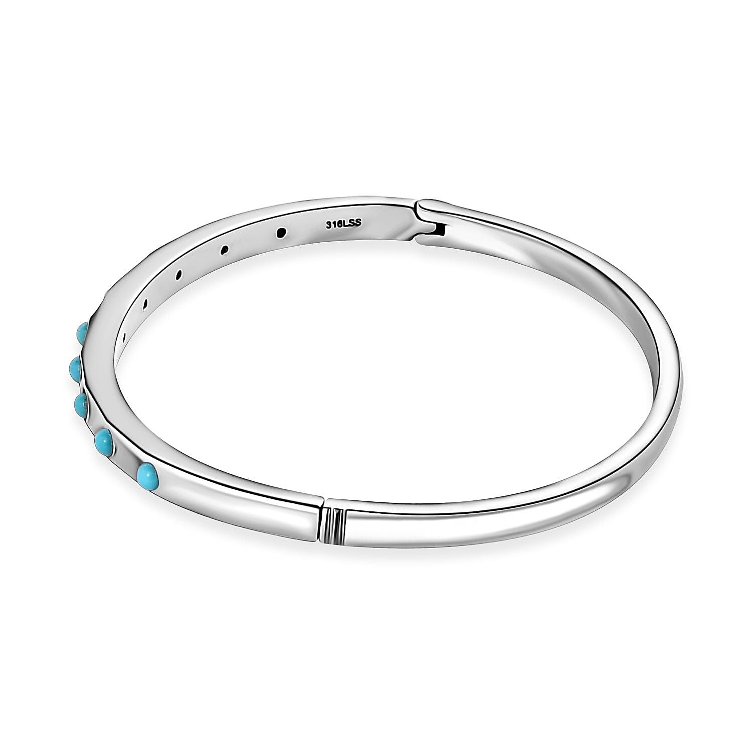 Sleeping Beauty Turquoise Bangle Bracelet in Stainless Steel (6.50 In) 0.60 ctw