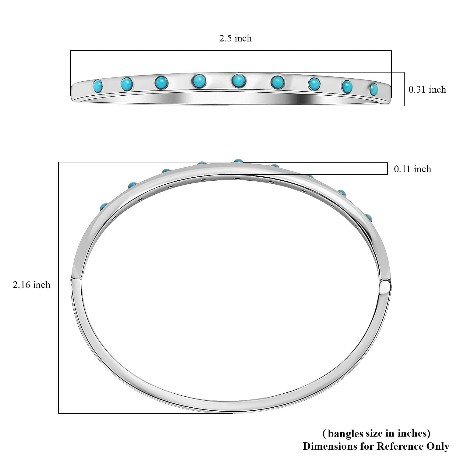 Sleeping Beauty Turquoise Bangle Bracelet in Stainless Steel (6.50 In) 0.60 ctw