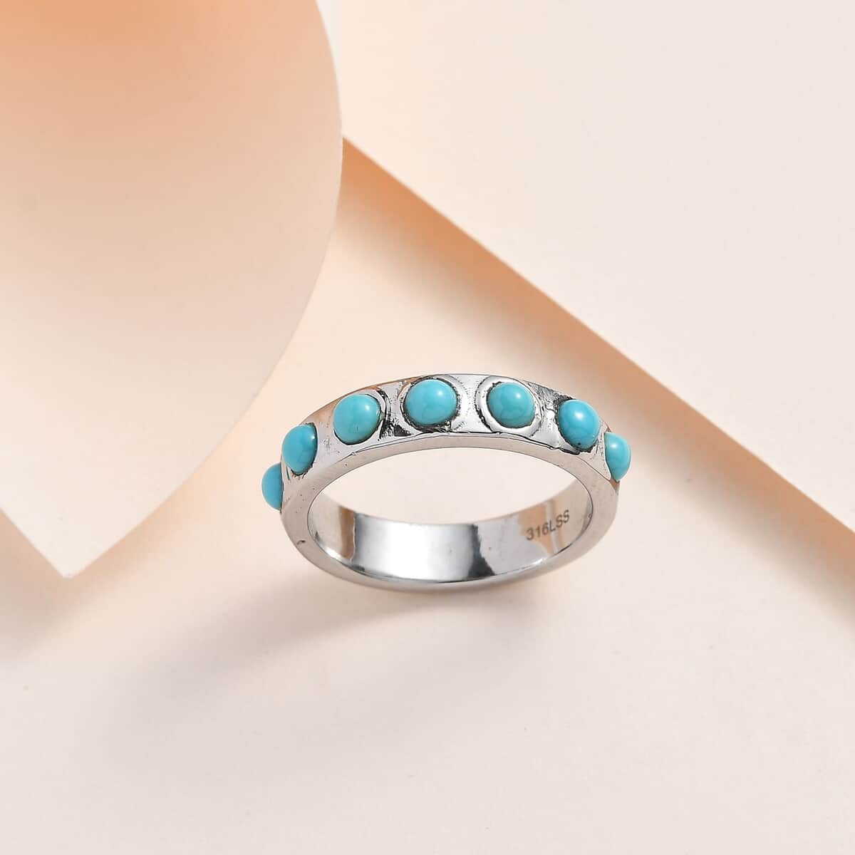 Sleeping Beauty Turquoise 7 Stone Ring in Stainless Steel (Size 10.0) 0.80 ctw image number 1