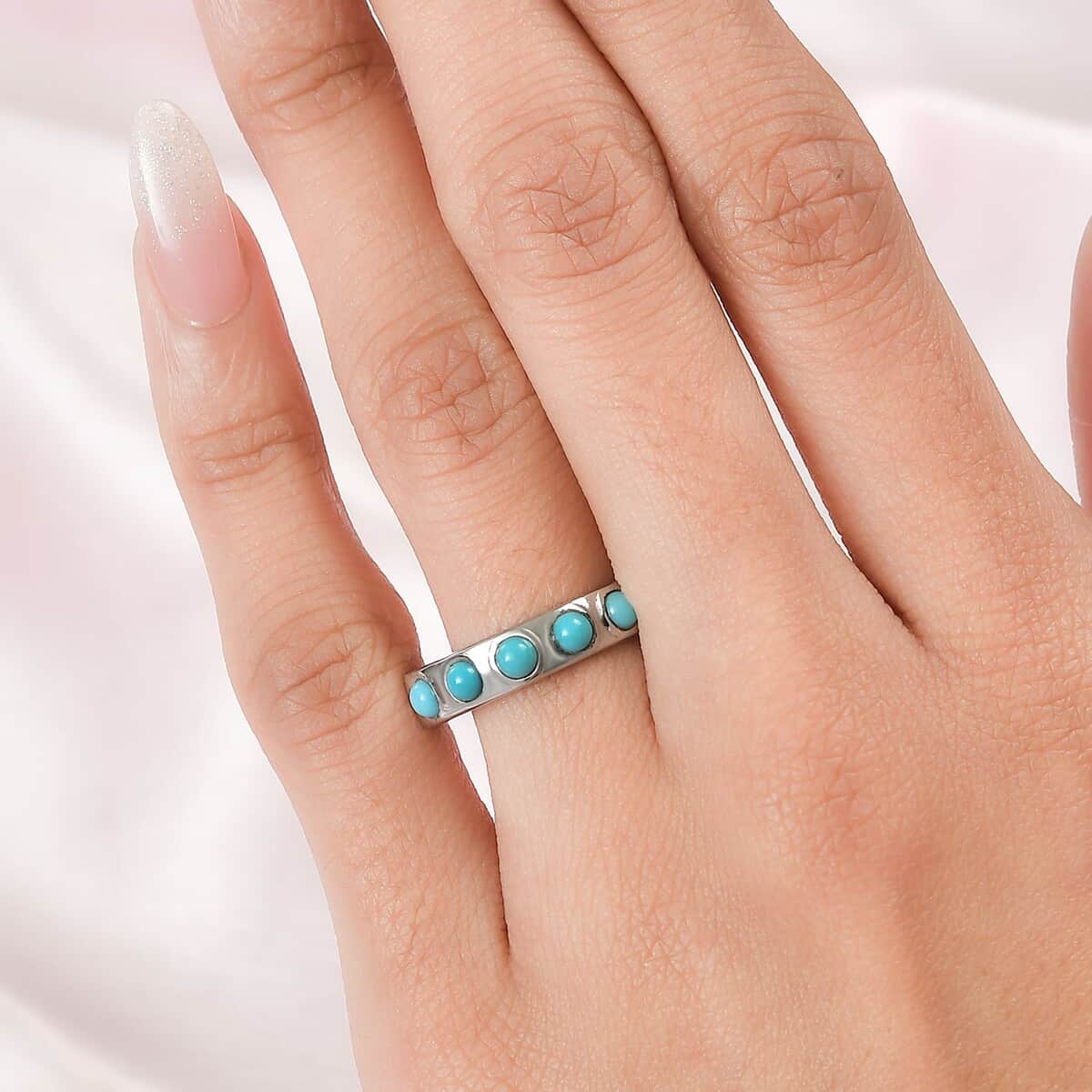 Sleeping Beauty Turquoise 7 Stone Ring in Stainless Steel (Size 10.0) 0.80 ctw image number 2