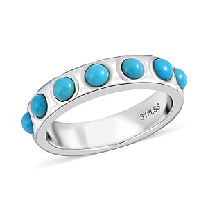 Sleeping Beauty Turquoise 7 Stone Ring in Stainless Steel (Size 11.0) 0.80 ctw