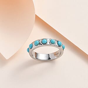 Sleeping Beauty Turquoise 7 Stone Ring in Stainless Steel (Size 11.0) 0.80 ctw