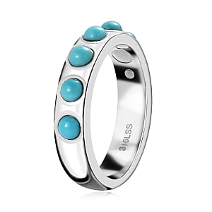 Sleeping Beauty Turquoise 7 Stone Ring in Stainless Steel (Size 8.0) 0.80 ctw