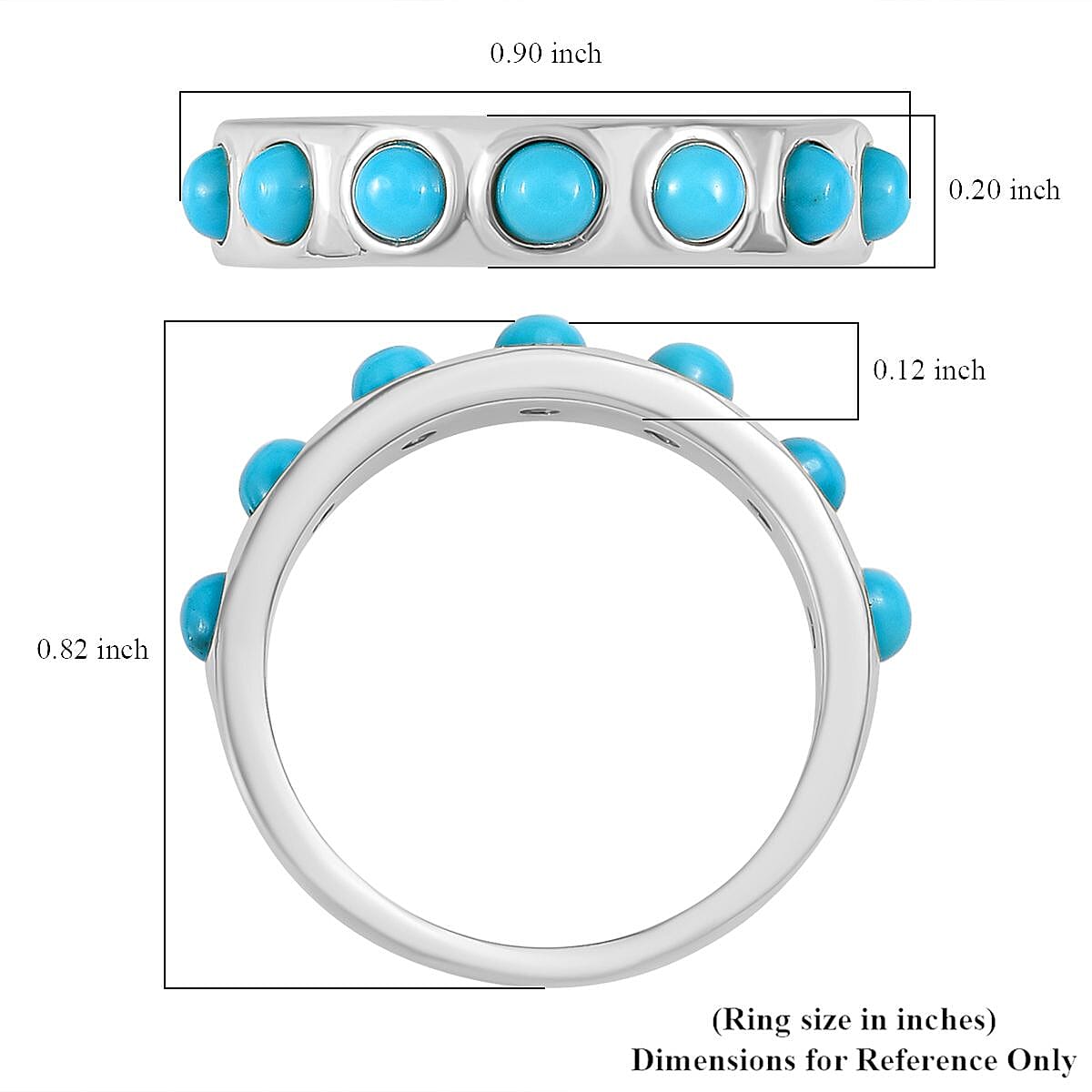 Sleeping Beauty Turquoise 7 Stone Ring in Stainless Steel (Size 8.0) 0.80 ctw image number 5