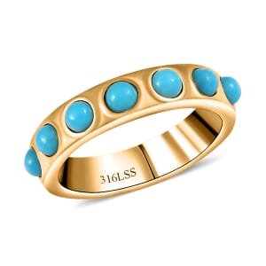 Sleeping Beauty Turquoise 7 Stone Ring in ION Plated Yellow Gold Stainless Steel (Size 5.0) 0.80 ctw