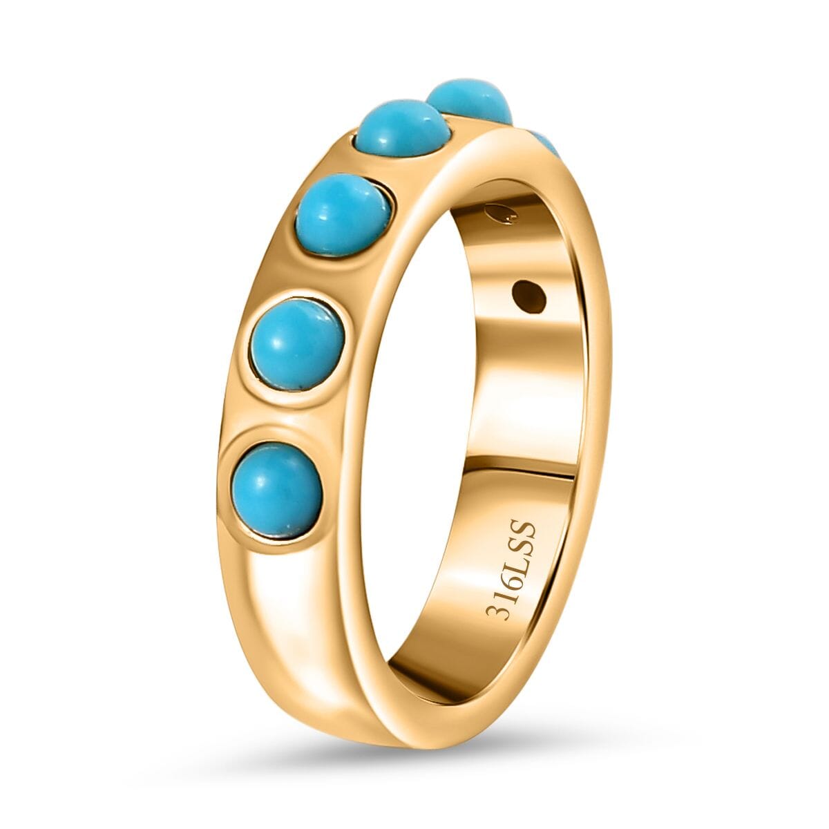 Sleeping Beauty Turquoise 7 Stone Ring in ION Plated Yellow Gold Stainless Steel (Size 5.0) 0.80 ctw image number 3