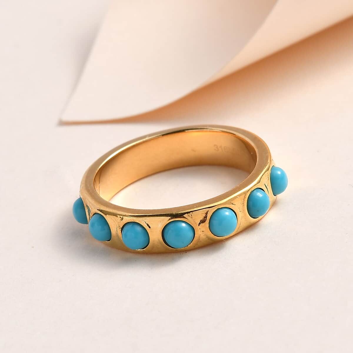 Sleeping Beauty Turquoise 7 Stone Ring in ION Plated Yellow Gold Stainless Steel (Size 7.0) 0.80 ctw image number 1