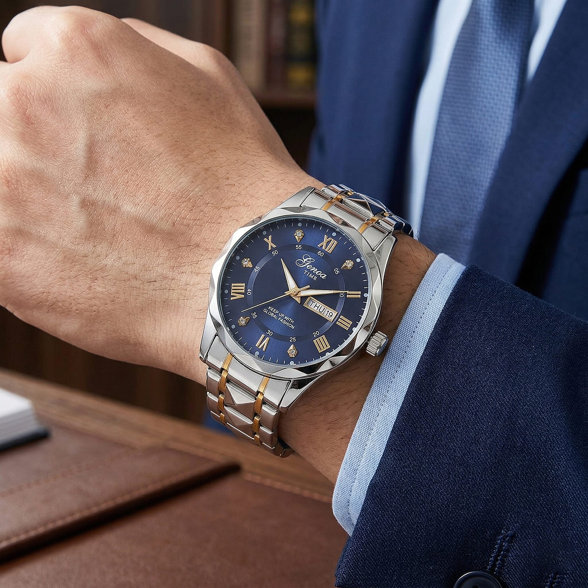 Genoa Austrian Crystal Quartz Movement Watch in Goldtone and Silvertone