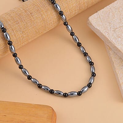 Terahertz and Shungite 155.00 ctw Necklace in Rhodium Over Sterling Silver 20 Inches