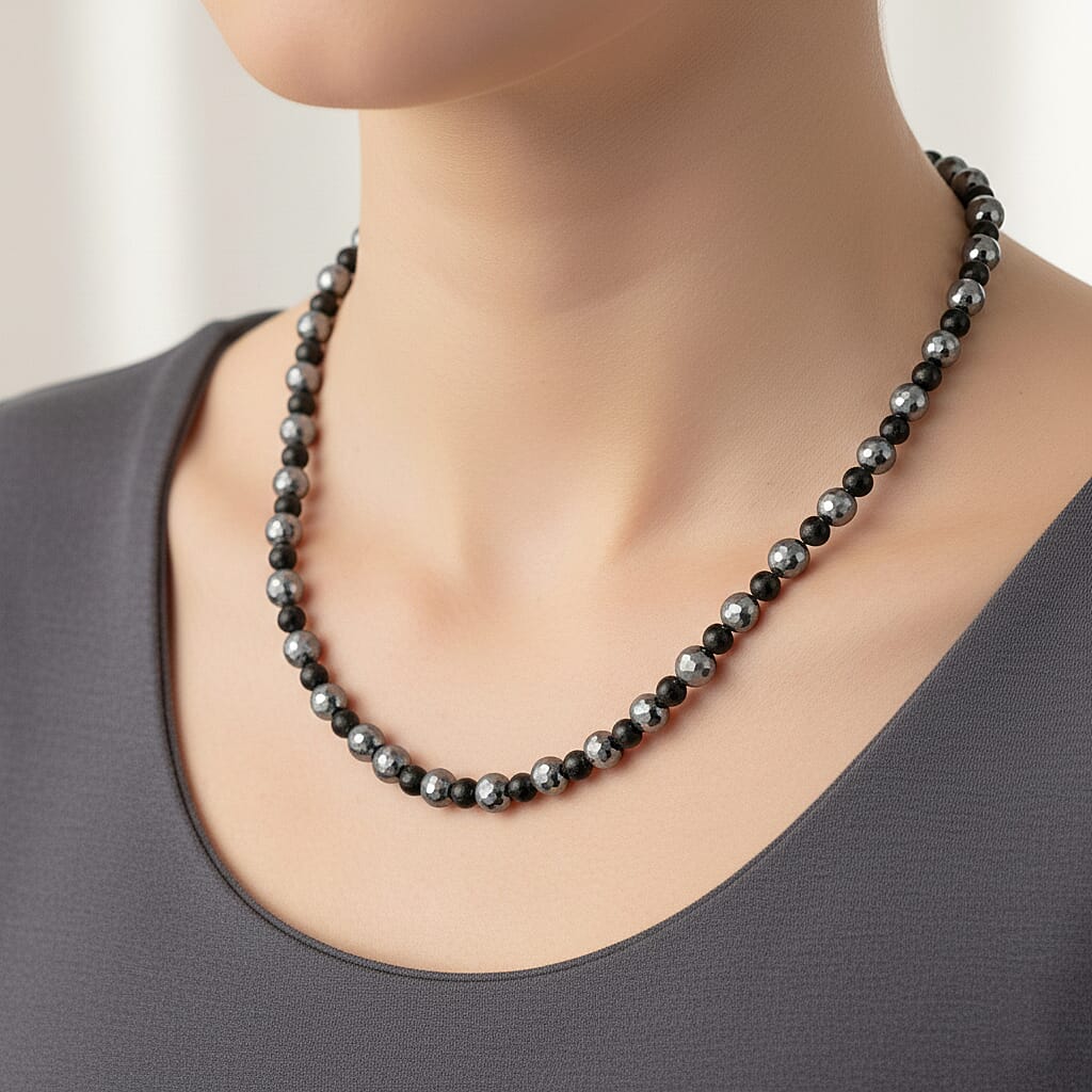 Terahertz, Shungite Necklace 20 Inches in Silvertone 162.50 ctw
