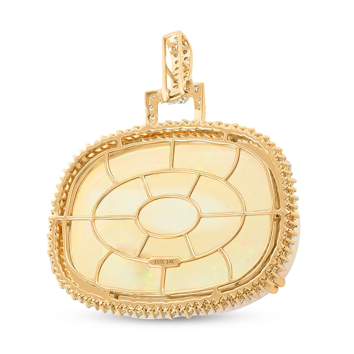 Luxoro 14K Yellow Gold AAAA Ethiopian Welo Opal and G-H I2 Diamond Pendant 13.80 Grams 75.35 ctw