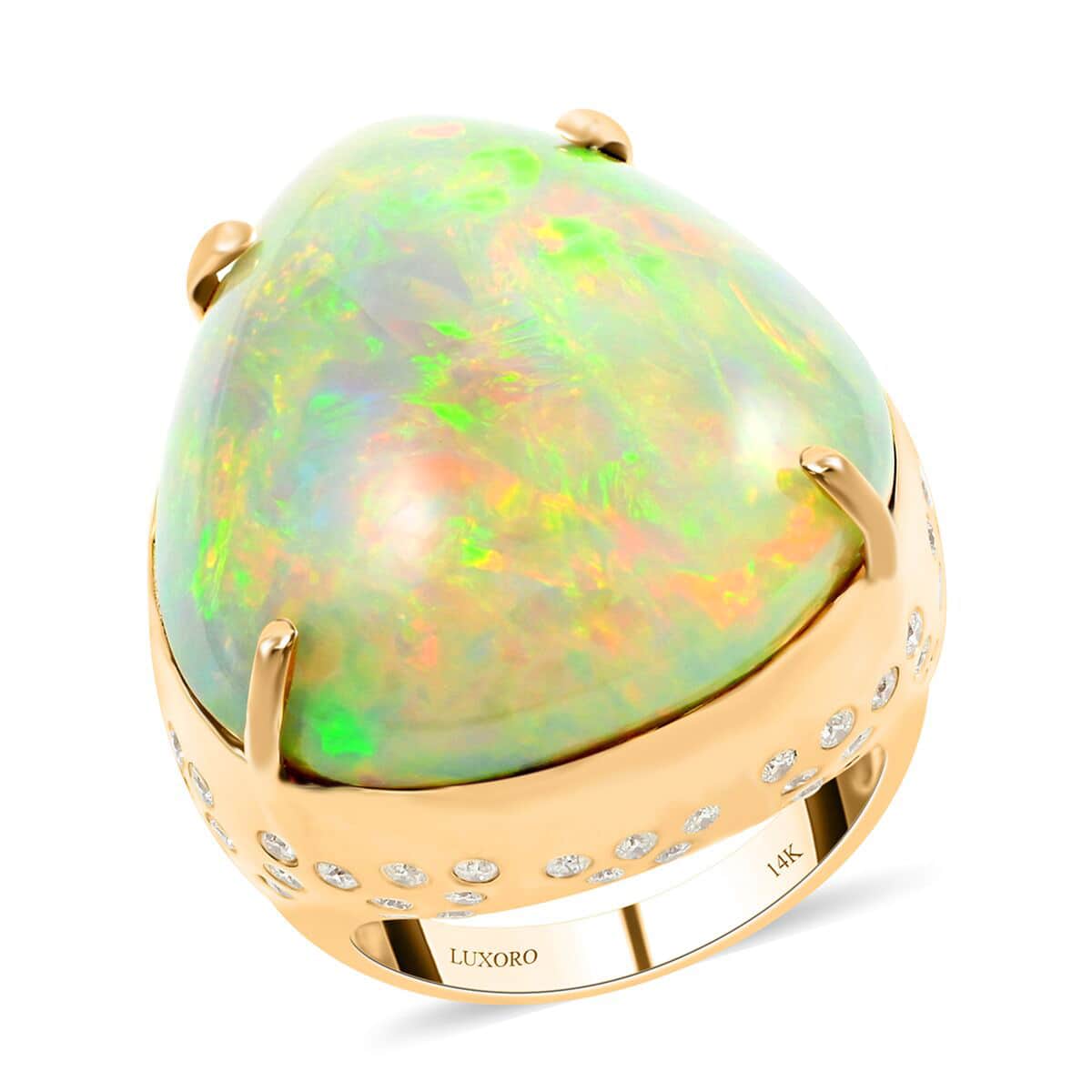 Luxoro 14K Yellow Gold AAAA Ethiopian Welo Opal, Diamond (G-H, I2) Ring (Size 7.0) (10.55 g) 43.65 ctw image number 0