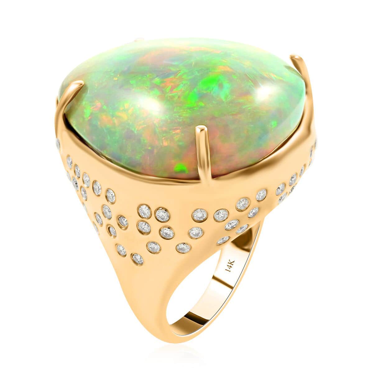 Luxoro 14K Yellow Gold AAAA Ethiopian Welo Opal, Diamond (G-H, I2) Ring (Size 7.0) (10.55 g) 43.65 ctw image number 3