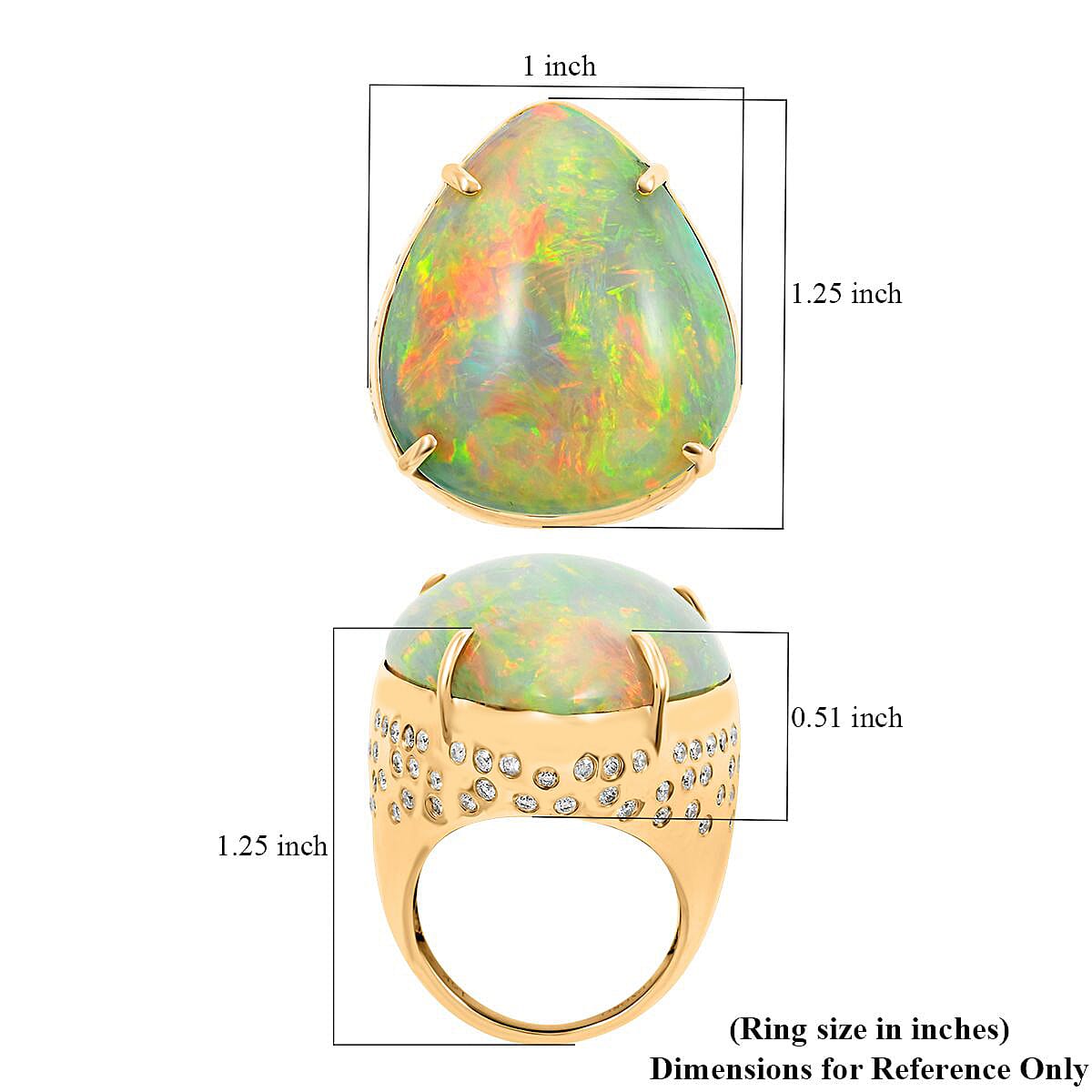 Luxoro 14K Yellow Gold AAAA Ethiopian Welo Opal and G-H I2 Diamond Ring (Size 7.0) 10.55 Grams 43.65 ctw