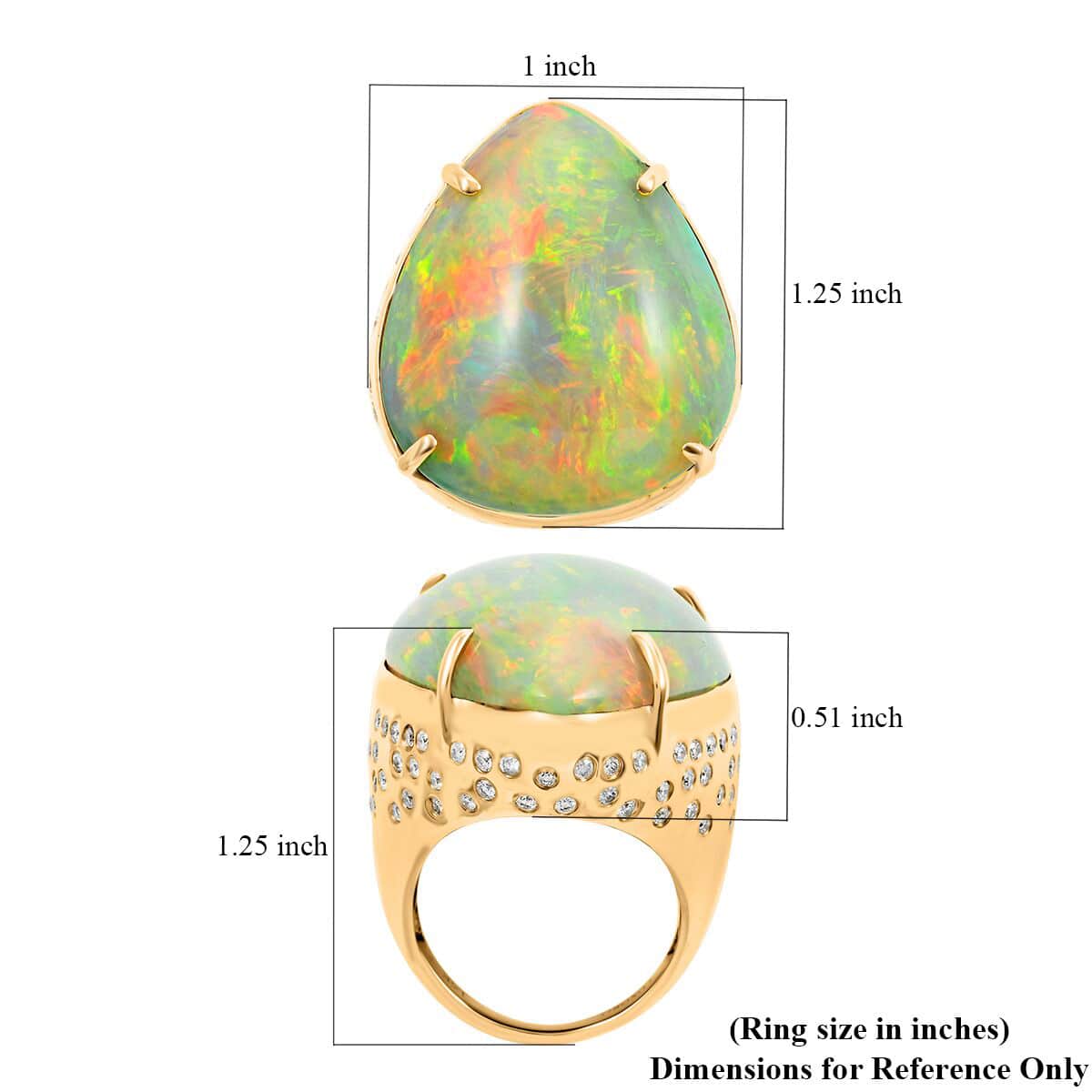 Luxoro 14K Yellow Gold AAAA Ethiopian Welo Opal, Diamond (G-H, I2) Ring (Size 7.0) (10.55 g) 43.65 ctw image number 5