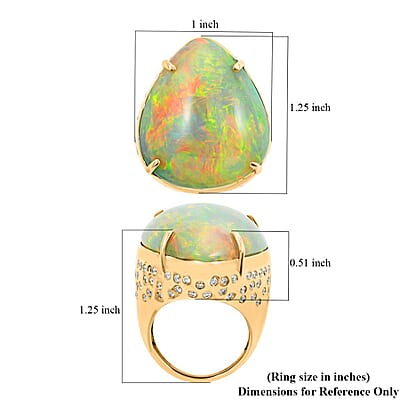 Luxoro 14K Yellow Gold AAAA Ethiopian Welo Opal and G-H I2 Diamond Ring (Size 7.0) 10.55 Grams 43.65 ctw