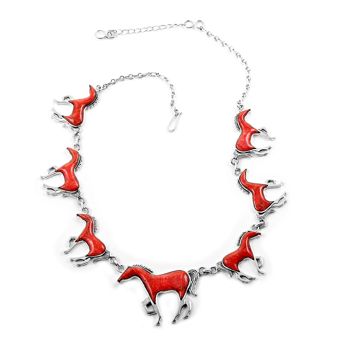 Santa Fe Style Red Coral Necklace 18 Inches in Sterling Silver 38.00 ctw image number 2