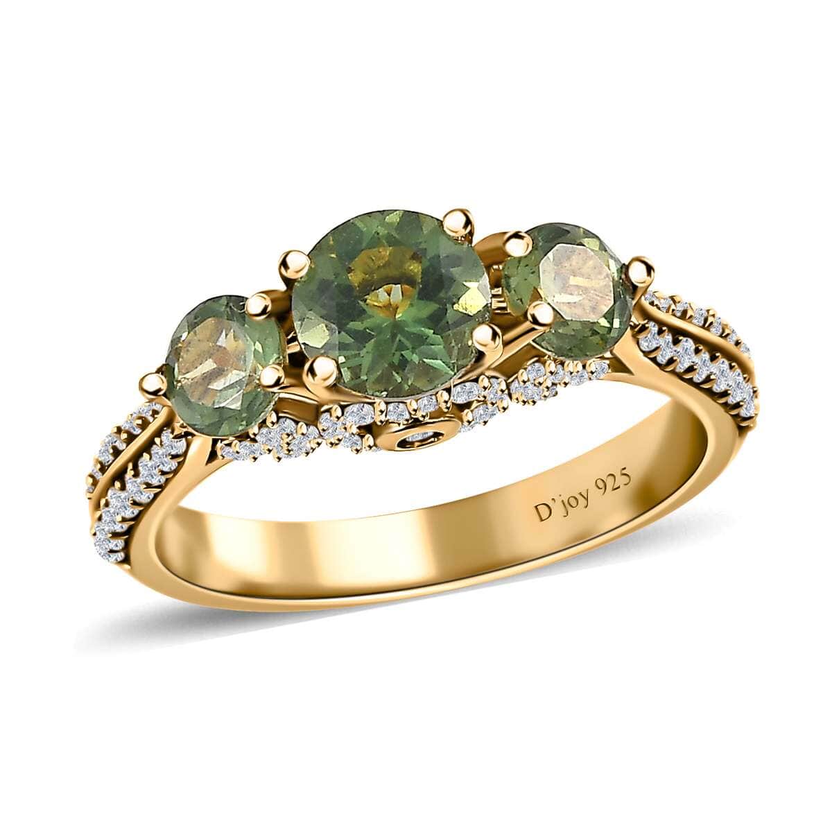 Tanzanian Natural Green Apatite, White Zircon Ring in Vermeil YG Over Sterling Silver (Size 10.0) 2.40 ctw image number 0