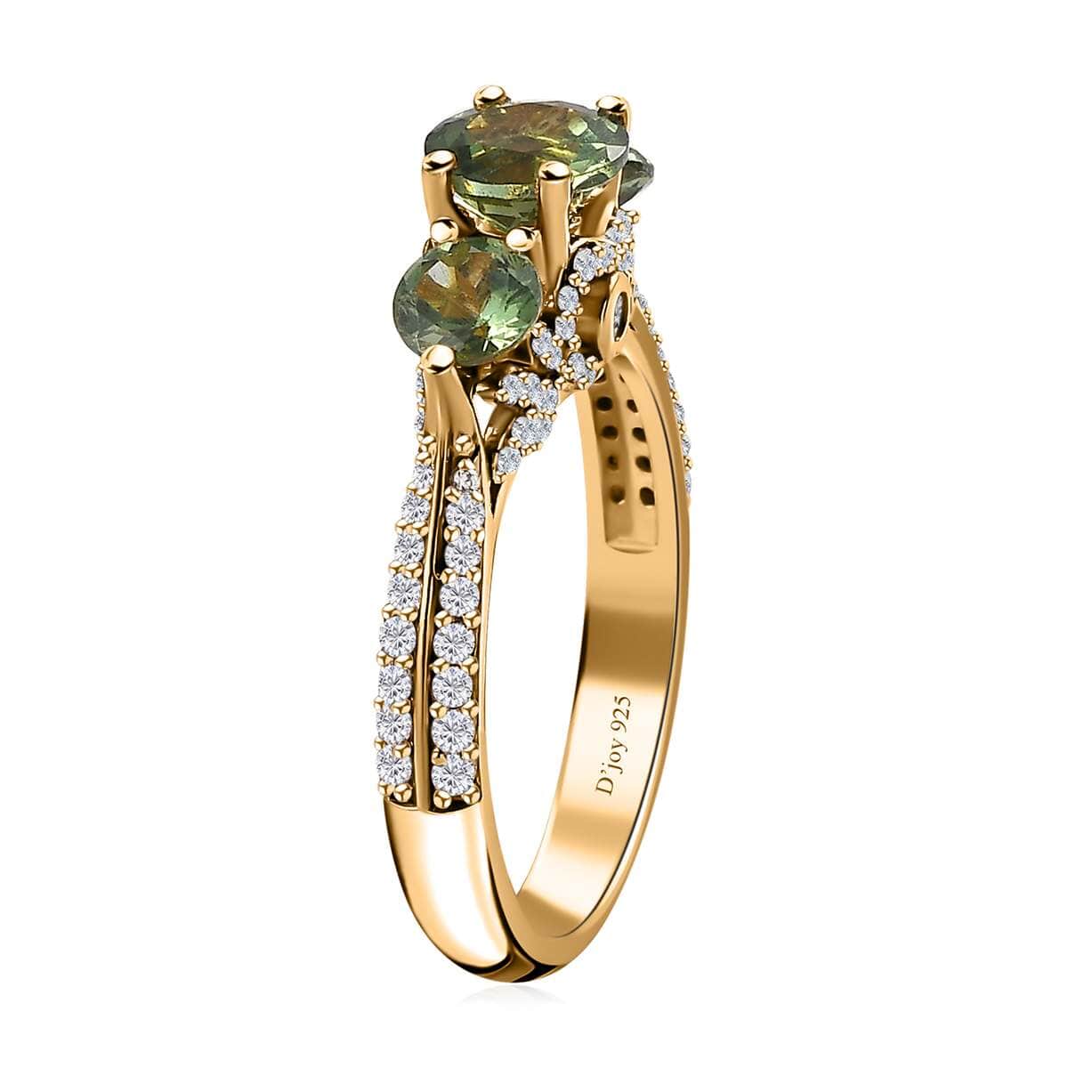 Tanzanian Natural Green Apatite, White Zircon Ring in Vermeil YG Over Sterling Silver (Size 10.0) 2.40 ctw image number 3