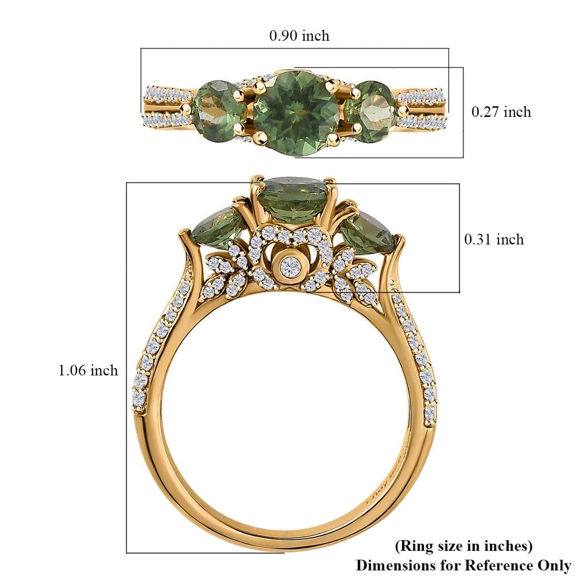 Tanzanian Natural Green Apatite, White Zircon Ring in Vermeil YG Over Sterling Silver (Size 10.0) 2.40 ctw image number 5