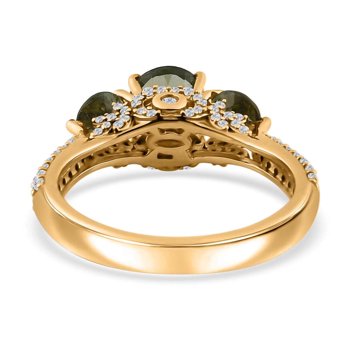 Tanzanian Natural Green Apatite and White Zircon Ring in Vermeil Yellow Gold Over Sterling Silver (Size 5.0) 2.40 ctw image number 4