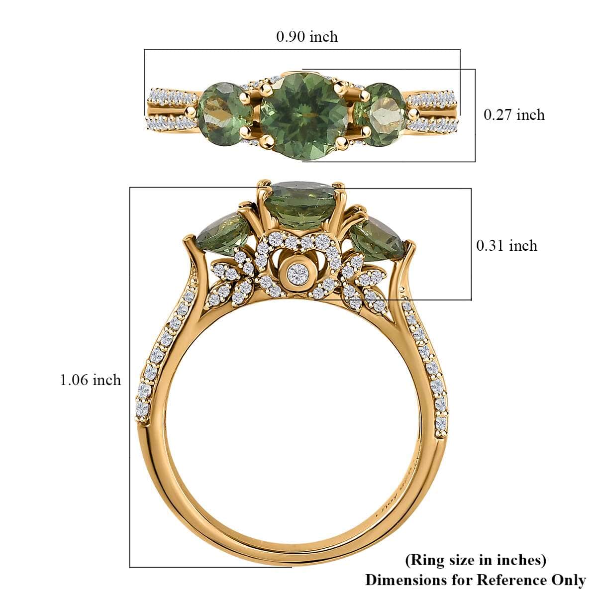 Tanzanian Natural Green Apatite and White Zircon Ring in Vermeil Yellow Gold Over Sterling Silver (Size 5.0) 2.40 ctw image number 5