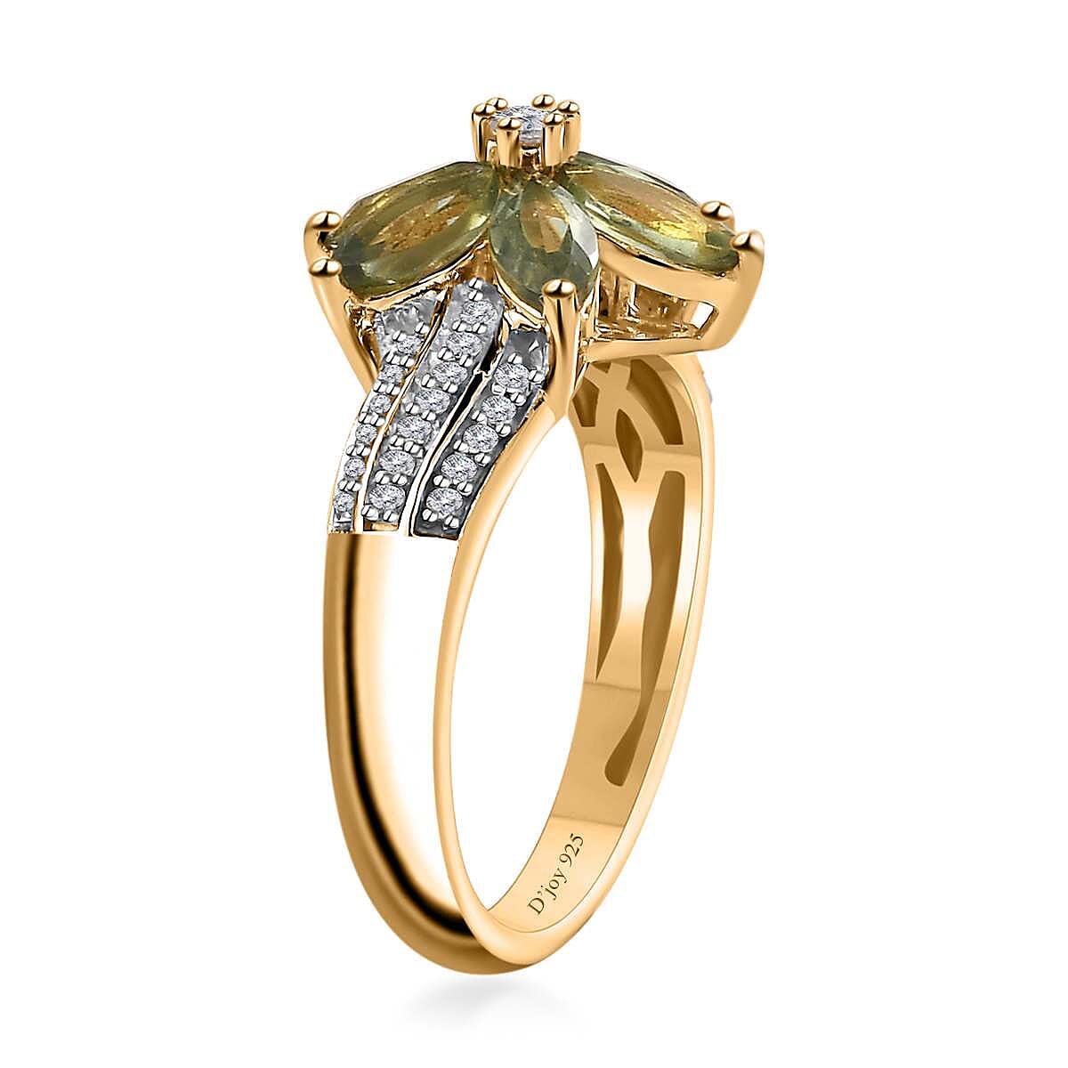 Tanzanian Natural Green Apatite and White Zircon Floral Ring in Vermeil Yellow Gold Over Sterling Silver (Size 10.0) 1.70 ctw