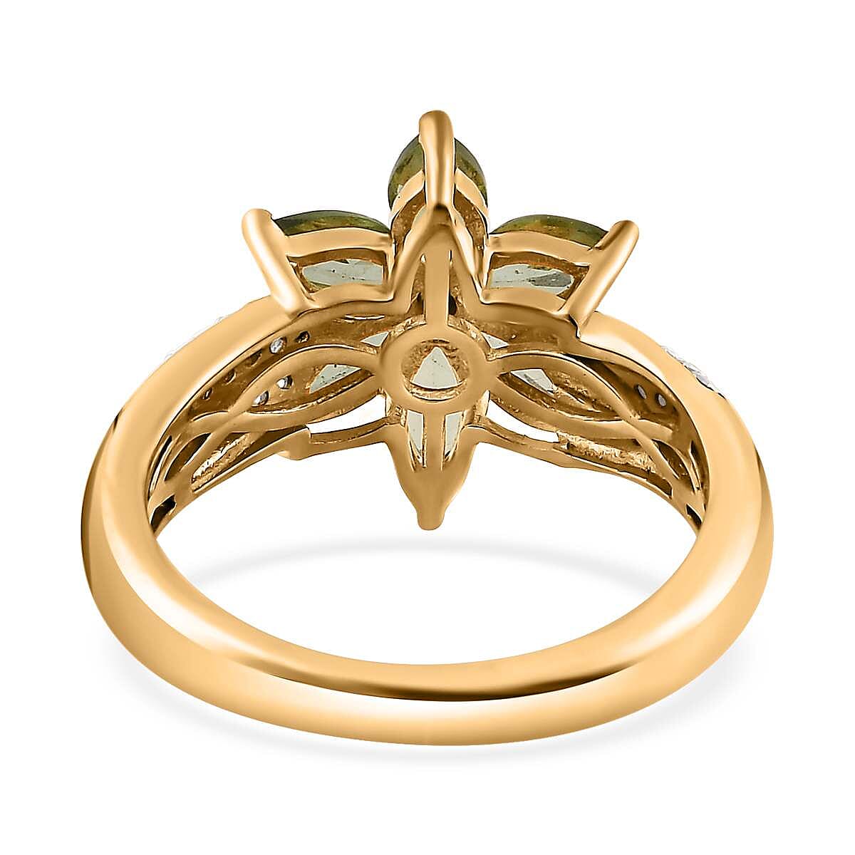 Tanzanian Natural Green Apatite and White Zircon Floral Ring in Vermeil Yellow Gold Over Sterling Silver (Size 10.0) 1.70 ctw