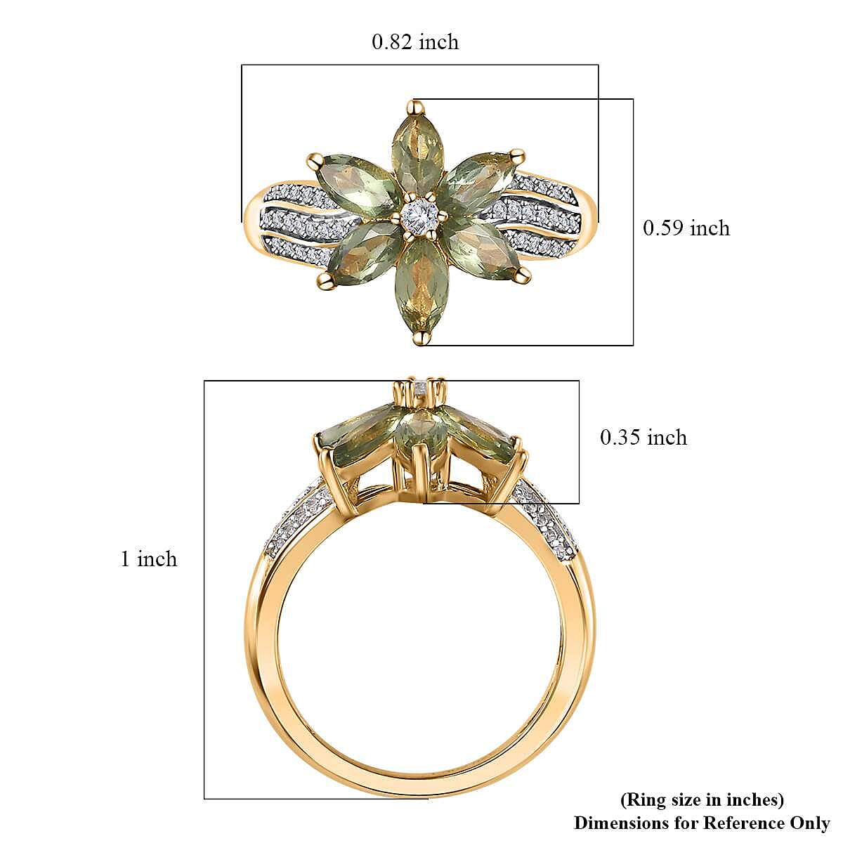 Tanzanian Natural Green Apatite and White Zircon Floral Ring in Vermeil Yellow Gold Over Sterling Silver (Size 10.0) 1.70 ctw