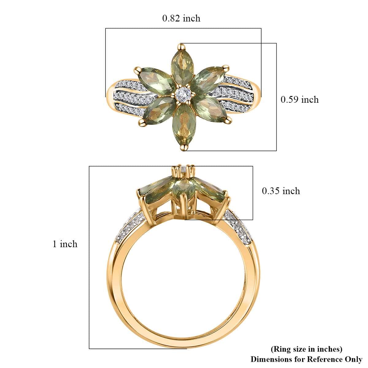 Tanzanian Natural Green Apatite and White Zircon Floral Ring in Vermeil Yellow Gold Over Sterling Silver (Size 5.0) 1.70 ctw image number 5