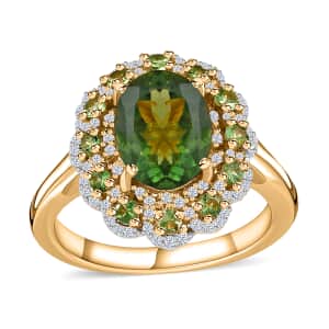 Premium Tanzanian Natural Green Apatite and Multi Gemstone Floral Ring in Vermeil Yellow Gold Over Sterling Silver (Size 7.0) 2.75 ctw
