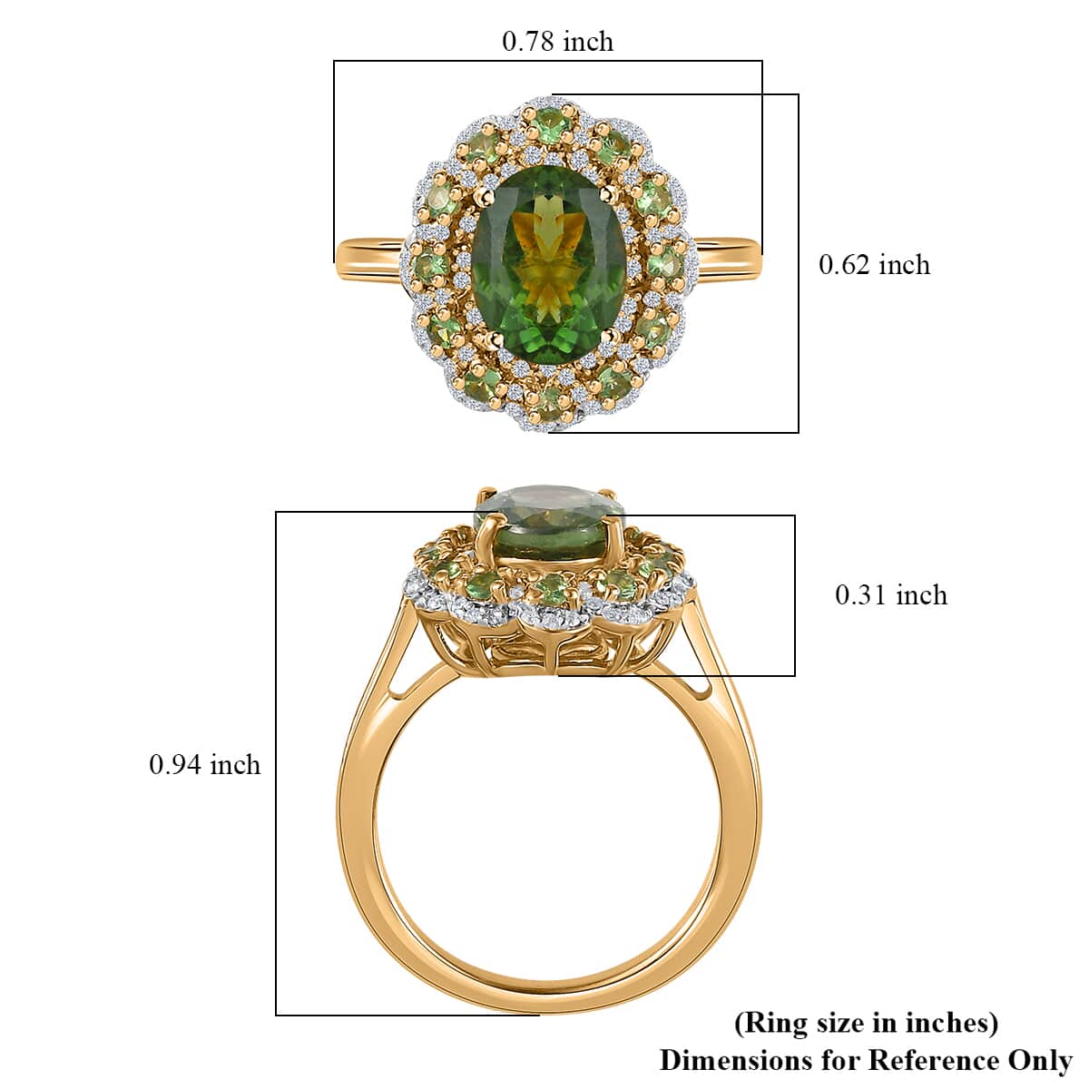 Premium Tanzanian Natural Green Apatite and Multi Gemstone Floral Ring in Vermeil Yellow Gold Over Sterling Silver (Size 7.0) 2.75 ctw image number 5
