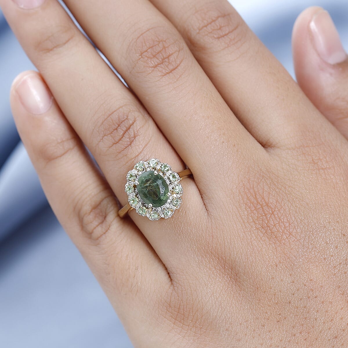 Premium Tanzanian Natural Green Apatite and Multi Gemstone Floral Ring in Vermeil Yellow Gold Over Sterling Silver (Size 9.0) 2.75 ctw image number 2
