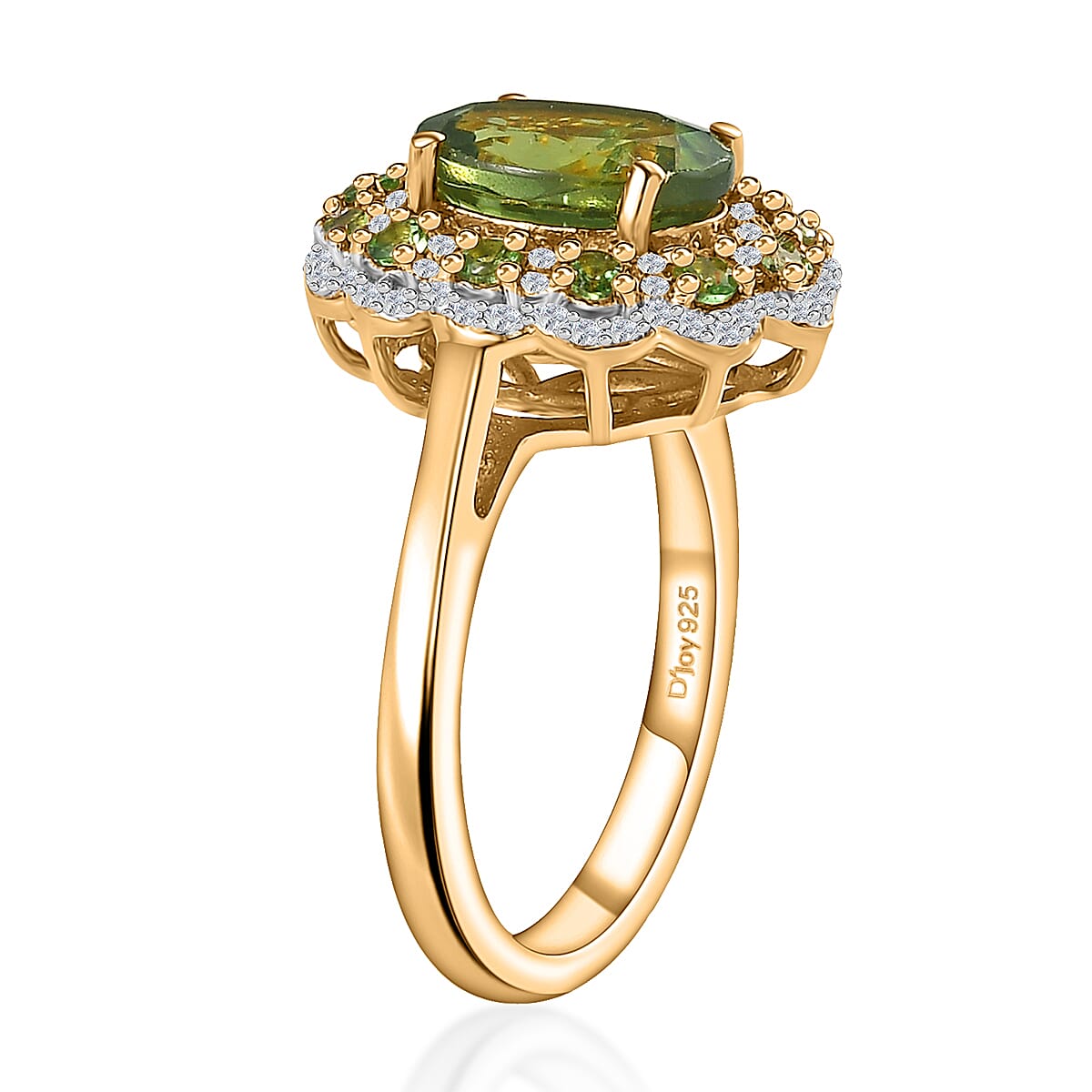 Premium Tanzanian Natural Green Apatite and Multi Gemstone Floral Ring in Vermeil Yellow Gold Over Sterling Silver (Size 9.0) 2.75 ctw image number 3