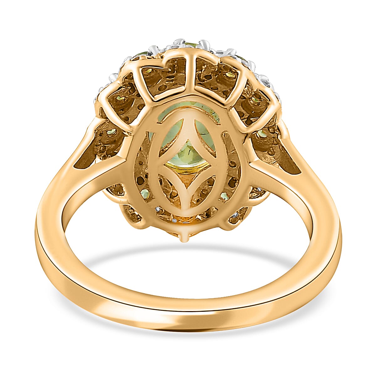 Premium Tanzanian Natural Green Apatite and Multi Gemstone Floral Ring in Vermeil Yellow Gold Over Sterling Silver (Size 9.0) 2.75 ctw image number 4