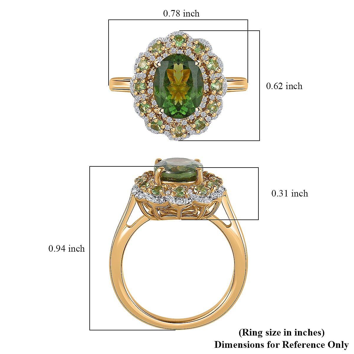 Premium Tanzanian Natural Green Apatite and Multi Gemstone Floral Ring in Vermeil Yellow Gold Over Sterling Silver (Size 9.0) 2.75 ctw image number 5