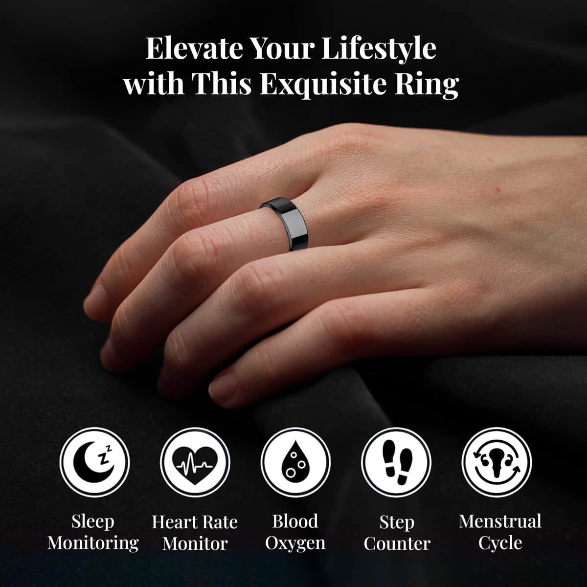 Soulsmart Multifunctional Health Tracker Smart Ring (Size 10.0) in ION Plated Black Stainless Steel (Compatible with Android 5.0+ & Apple IOS 10.0+ Systems) (Del. in 10-15 Days) image number 3