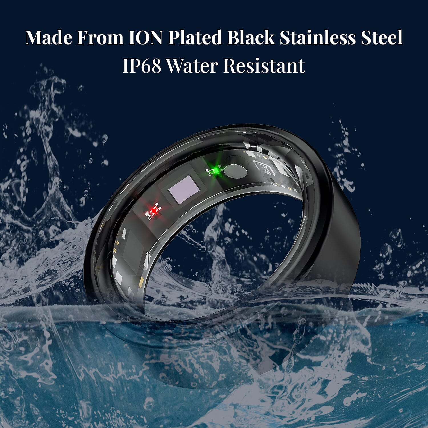 Soulsmart Multifunctional Health Tracker Smart Ring (Size 7.0) in ION Plated Black Stainless Steel (Compatible with Android 5.0+ & Apple IOS 10.0+ Systems)