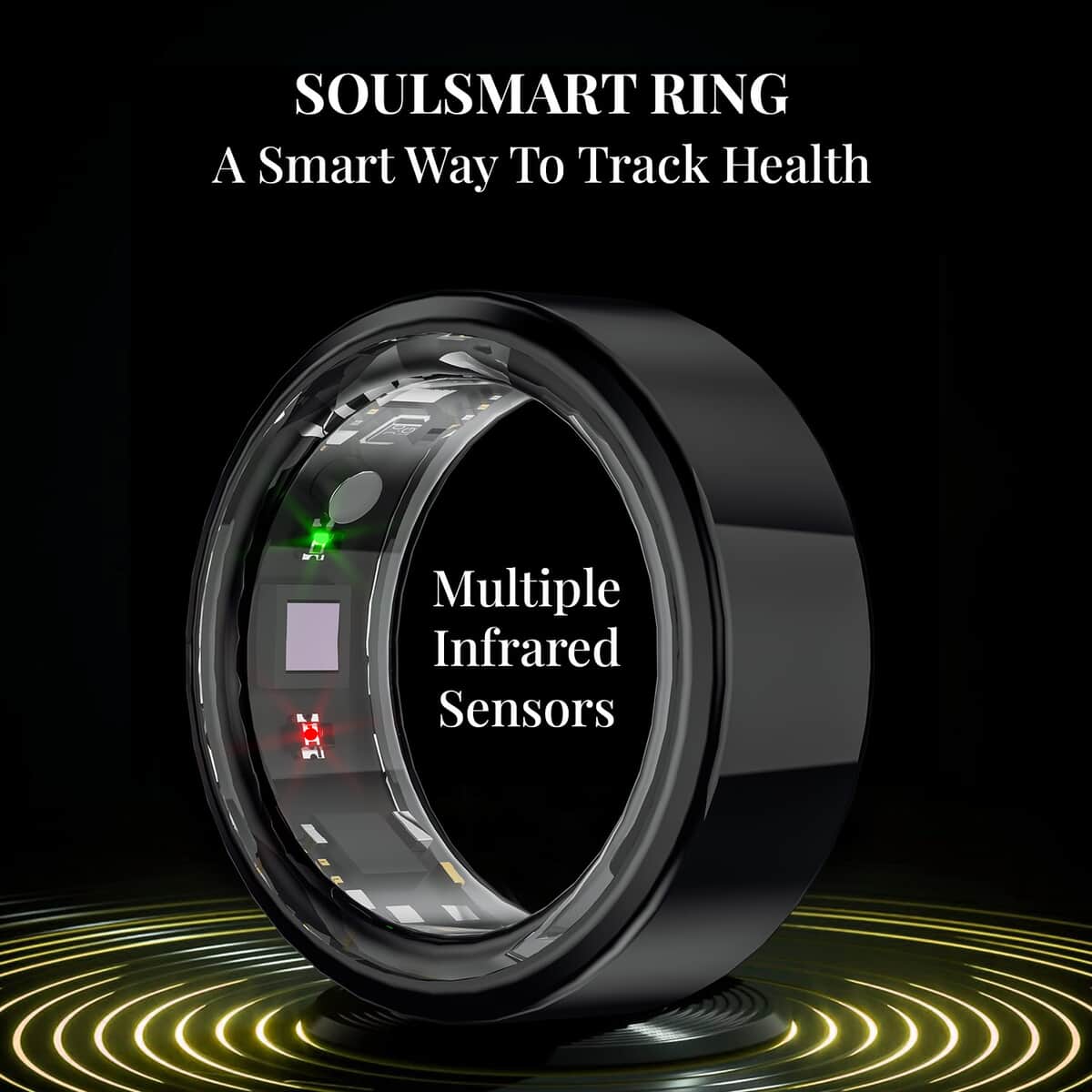 Soulsmart Multifunctional Health Tracker Smart Ring (Size 9.0) in ION Plated Black Stainless Steel (Compatible with Android 5.0+ & Apple IOS 10.0+ Systems) image number 1