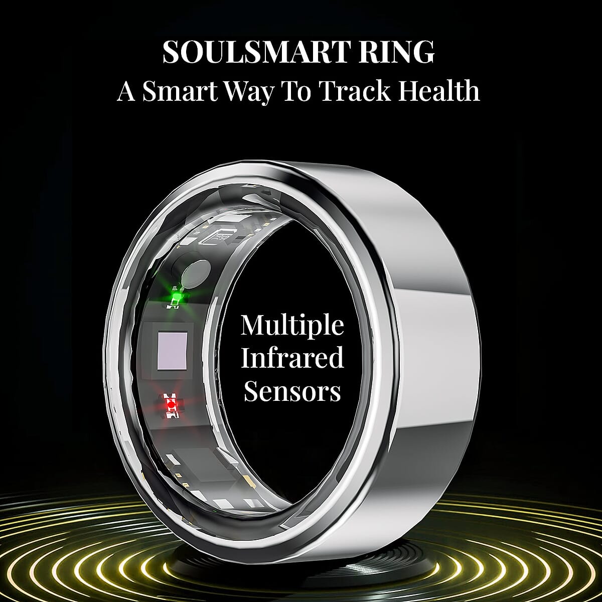 Soulsmart Multifunctional Health Tracker Smart Ring (Size 8.0) in Stainless Steel (Compatible with Android 5.0+ & Apple IOS 10.0+ Systems) image number 1