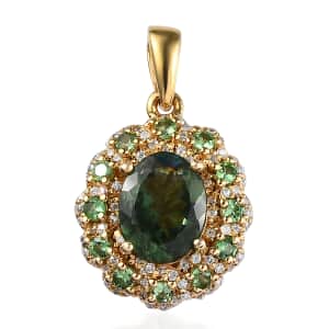 Tanzanian Natural Green Apatite and Multi Gemstone Floral Pendant in Vermeil Yellow Gold Over Sterling Silver 2.75 ctw