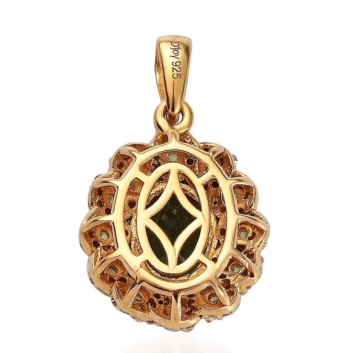 Tanzanian Natural Green Apatite and Multi Gemstone Floral Pendant in Vermeil Yellow Gold Over Sterling Silver 2.75 ctw