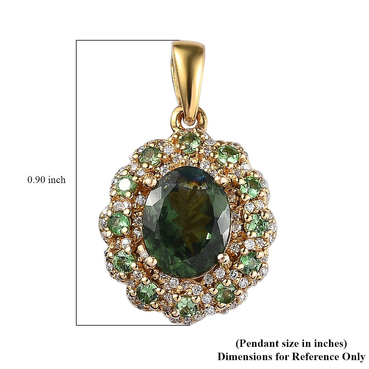 Tanzanian Natural Green Apatite and Multi Gemstone Floral Pendant in Vermeil Yellow Gold Over Sterling Silver 2.75 ctw