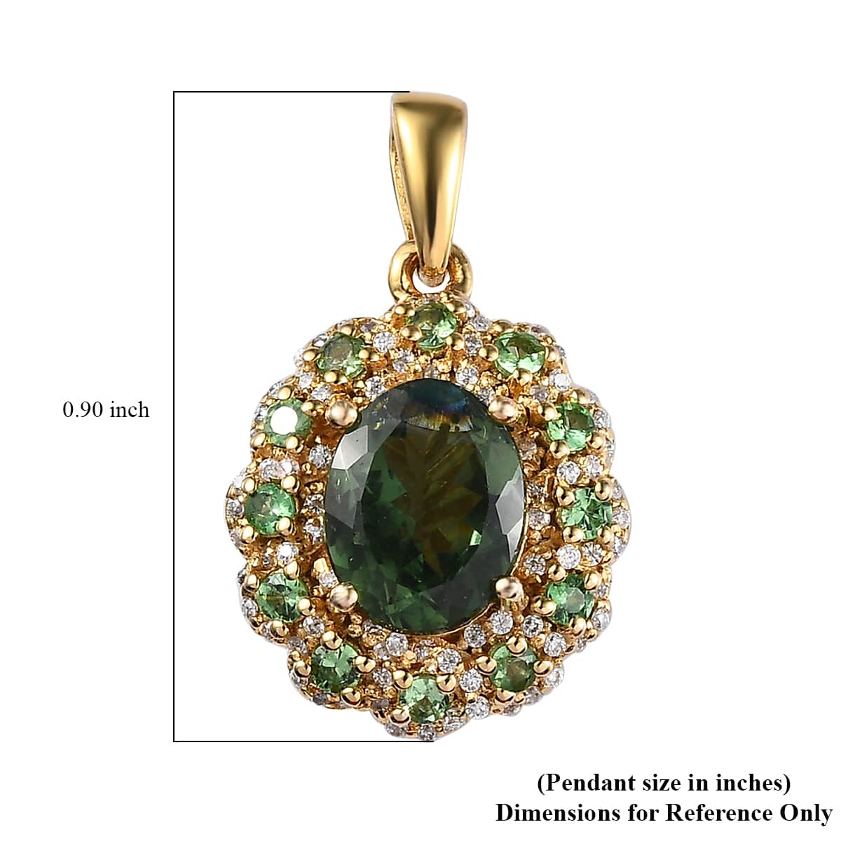 Tanzanian Natural Green Apatite and Multi Gemstone Floral Pendant in Vermeil Yellow Gold Over Sterling Silver 2.75 ctw image number 5