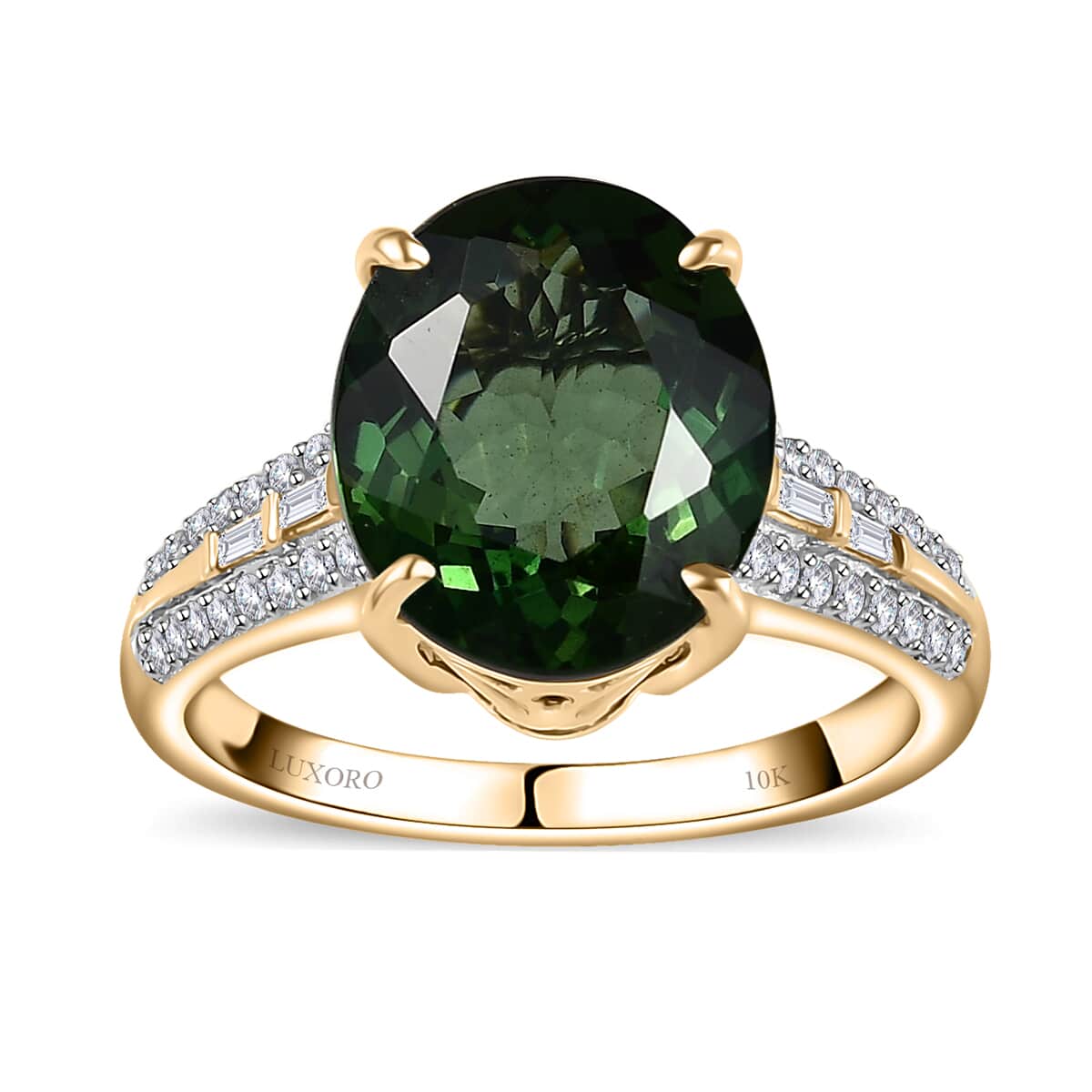 Luxoro 10K Yellow Gold AAA Tanzanian Natural Green Apatite and Diamond Ring (Size 6.0) 5.10 ctw image number 0